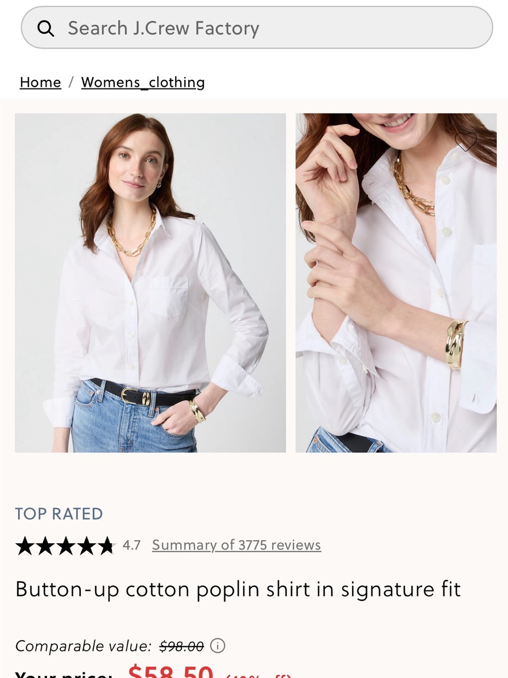 J. Crew Factory White Cotton Poplin Button-Down Shirt